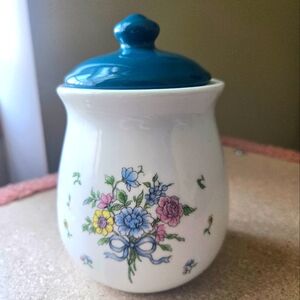 Floral Ceramic Jar with Blue Lid